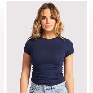nuuds Slinky Rib Navy Short Sleeve Tee - size XXL